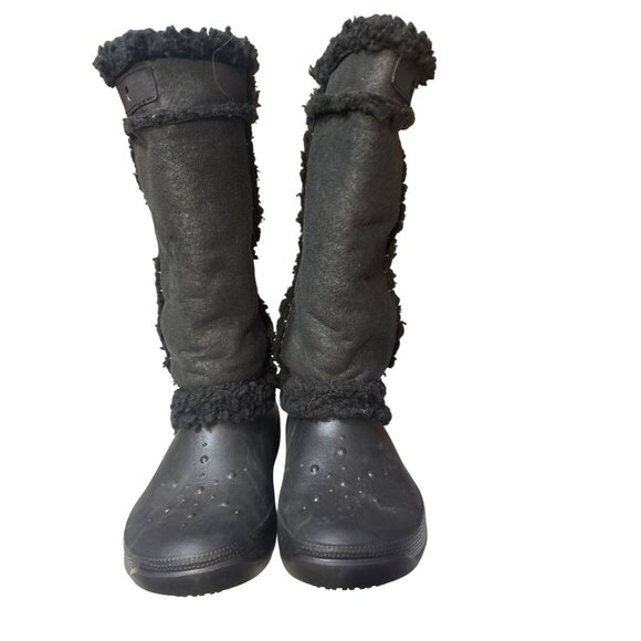Crocs Black Winter Boots With Faux Fur Lining & Rubber Soles Womens 8 - Picture 3 of 10